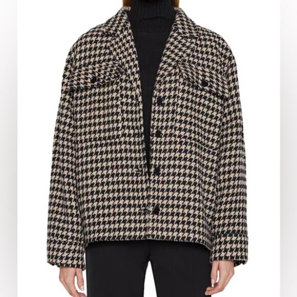 Anine Bing Flynn Houndstooth Jacket Black White Brown Blazer Shacket - Picture 1 of 8